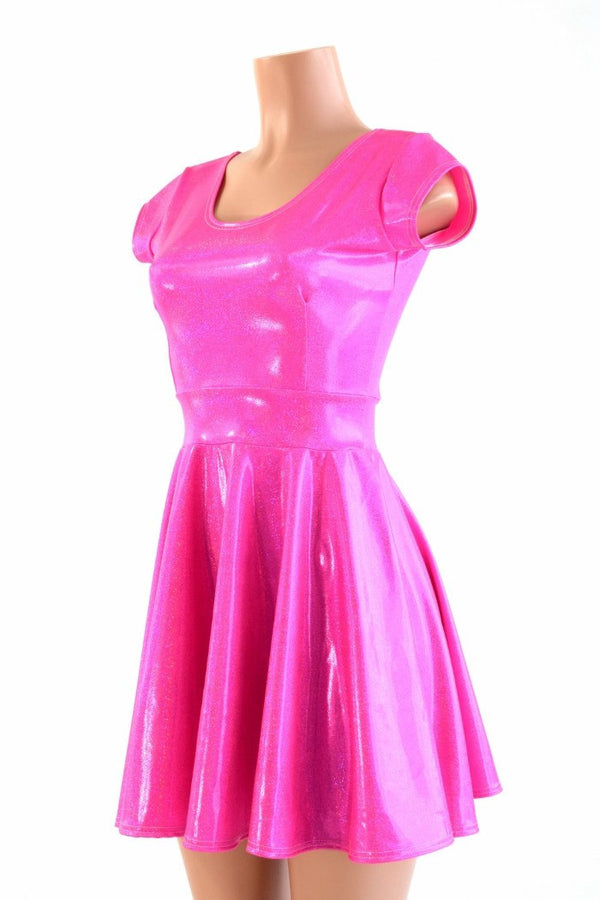 Neon Pink Holographic Skater Dress ...